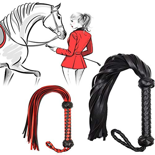 Yctze Látigo de Cuero Artificial, Fusta de 23,4 Pulgadas, Cómodo Látigo con de Cuero Sintético, Ideal para Entrenamiento de Caballos, Cosplay y Juegos (Black)