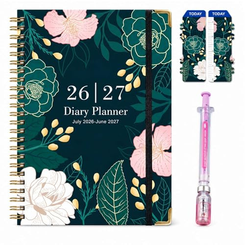 Agenda 2026-2027 Semainier Spirale A5, Planner Scolaire de Juillet 2026 à Juin 2027 avec Stylo et Règle Signet, Organisateur Hebdomadaire (A)