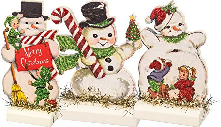 Primitives by Kathy Vintage Christmas Stand Up Set, Set of 3, Retro Snowmen, 3 Piece, 32297