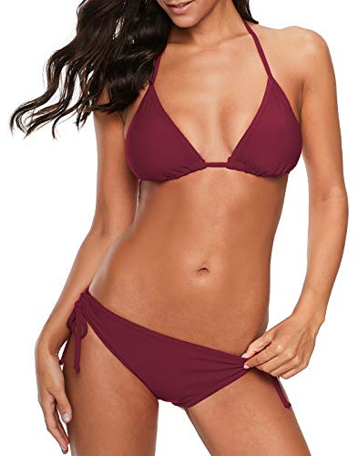 Durio Sexy Triangel Bikini Damen Set - Zweiteiliger Badeanzug, Neckholder-Oberteil und Low Waist Bikinihose verstellbar zum Binden