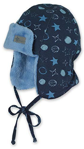 Sterntaler - Jungen Baby Wintermütze Fliegermütze gefüttert zum Binden Sterne, Marineblau - 4601952, Größe 45
