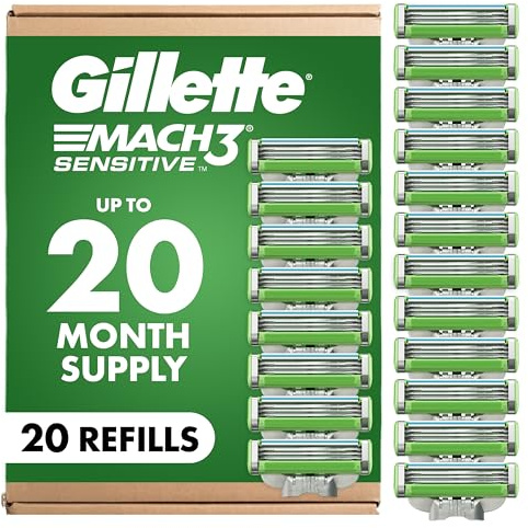 Gillette Mach3 Sensitive Mens Shaving Razor Blade Refills, 20 Count