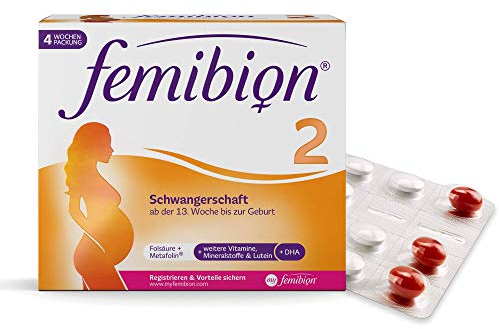 Femibion 2 Schwangerschaft, Tägliches Nahrungsergänzungsmittel für SSW 13-40, Mit Folsäure Plus(*3), Cholin, DHA, 4-Wochen-Pack, 2x 28 Stück