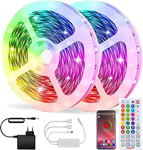 WEILY Bluetooth Striscia LED, LED Striscia 10M SMD 5050 RGB Strisce Luminose con Controller Sincronizza con la Musica Adatto per Camera da letto, Decorazioni per feste e per la casa