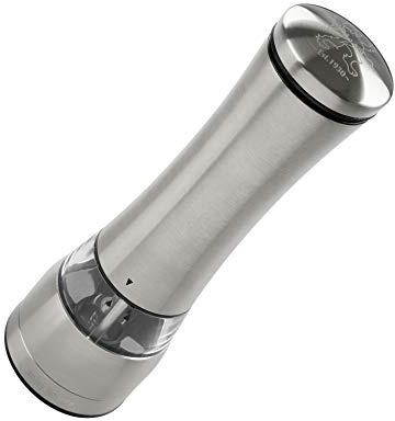Stanley Rogers 56151 saltkvarn elektrisk, pepparkvarn med justerbar keramisk kvarn, kryddkvarn av hög kvalitet, hållbar kvarn för salt, peppar och kryddor (färg: silver/transparent)