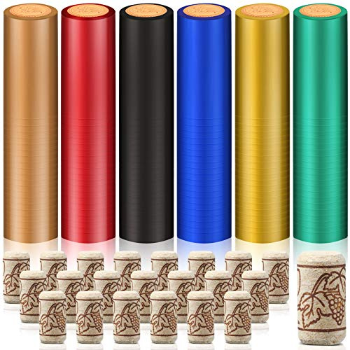 Jetec 240 Pcs Wine Bottle Corks and Seals 120 Count Natural Straight Corks and 120 Pcs 6 Color Heat Shrink Capsules, Seals and Stoppers for Wine Bottles Ornament Making Arts Crafts