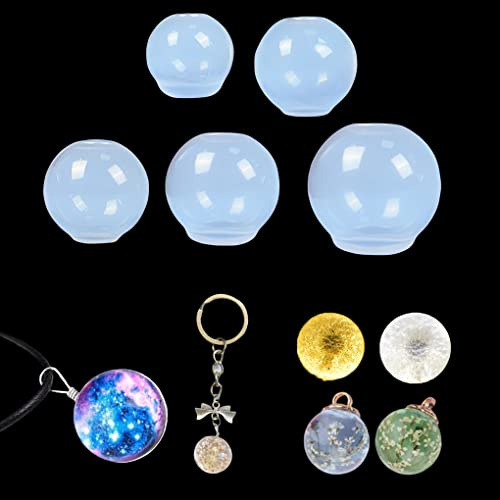 FineInno 5 PCS Sphere Resin Molds 0.9,1.3 ,1.7 ,2,2.5 3D Seamless Round Ball Orbs Silicone Mold Casting Molds for Epoxy Resin Jewelry, Soap, Candle