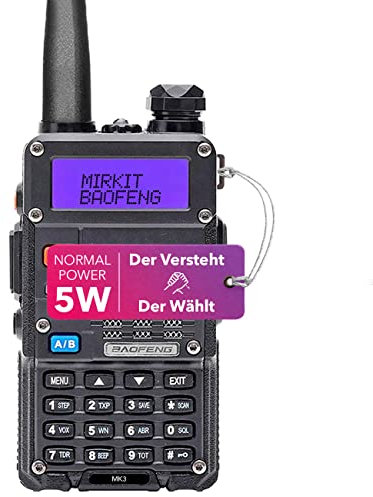 Mirkit MK3 5W - VHF UHF Amateurfunk mit 1800 mAh Batterie - Funkgerät 10 km Reichweite mit Headset - 128 Kanäle - Handfunkgerät, 1 Stück