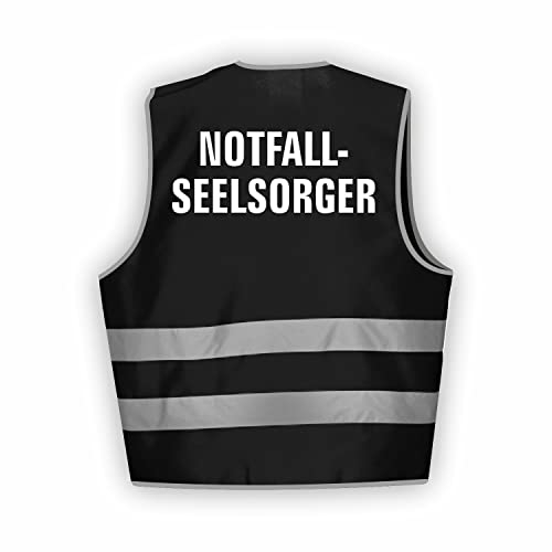 Fassbender-Druck WARNWESTEN - Sicherheitsweste SCHWARZ Warnweste nach EN ISO 20471 zertifiziert - Warn Weste NOTFALLSEELSORGER - Unisex mit Reflektorstreifen (SCHWARZ I XL/XXL I 1St.)