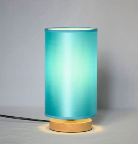 SXYSXYSXY Nachttischlampe Vintage Holz Tischlampe Stoffschirm Modern Klein Tischleuchte holzfuß E27 Schreibtischlampe für Schlafzimmer Wohnzimmer Hotel Café Dekorative D12*H24CM,Blau