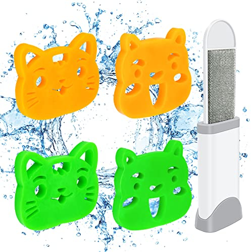 Dreamtop 4x Tierhaarentferner Waschmaschine Haustier Haarentferner Wäsche Katzenhaarentferner Waschmaschine Wiederverwendbar Haarfänger und 1xMini Fusselbürste zum Entfernen von Tierhaaren