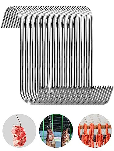 Hengxinc 30 Ganci Da Macellaio in Acciaio Inox 15 cm Ganci a S Grandi Argentati Fumigazione Ganci a S Utilizzati in Cucine Fumatori per la Lavorazione Della Carne