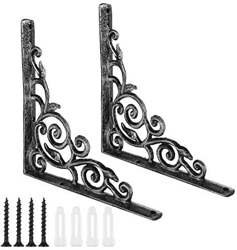 MIVIDE 2PCS 8X 8 Inch Floating Shelf Brackets, Cast Iron Shelf Bracket, Rustic Shelf Brackets, Scaffold Board Shelf Brackets, Floating Shelves Brackets, Antique Shelf Brackets for Shelves