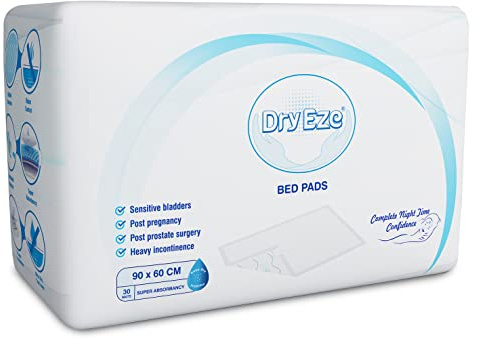 DryEze Super Absorbent Disposable Incontinence Bed Pads for Mattress Furniture Sofa Chair Protector Pet Training, Puppy Pad - High Absorbency Mats (90x60 cm (Pack of 30))