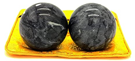 STCREE 5 cm Marmo Esercizio Palloni Cinese Baoding Balls Nero Grigio Salute Meditazione Fitness Mano per Terapia Mano Scuro Grigio Senza Carillon TQGJST11