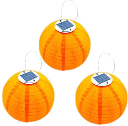 Youning Lampions Solar Außen Wetterfest 30cm Solar Lampion Outdoor Solar LED Laterne Hängende Wasserdicht Nylon Gartenlampions Außenlaternen Solarlampions für außen (3PCS Orange)