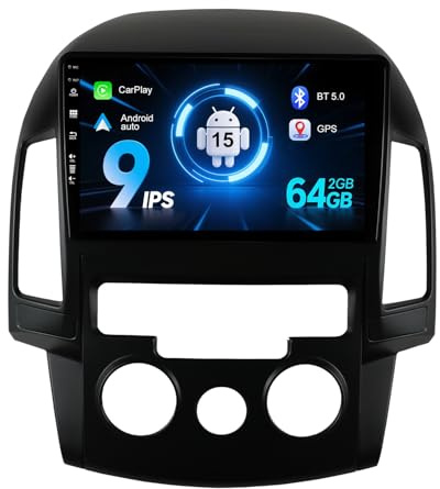9inch IPS Android 15 Car Stereo Fit For Hyundai I30 2007-2012 - 2 Din Head Unit Free Rear Camera - Support DAB+ /Mirrorlink/RDS/WiFi/Bluetooth/Carplay/GPS/SWC-2G+64G