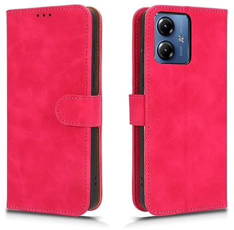 GOKEN Funda para Motorola Moto G14 Funda, Leather Folio Carcasa con Billetera, Magnética Premium PU/TPU Cuero FILP Case Cover con Soporte/Tapa Tarjetas (Rojo)