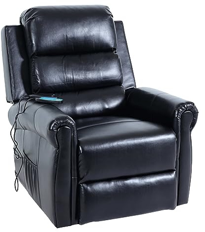 Mendler Fernsehsessel HWC-K63 Kunstleder - schwarz | Relaxsessel, Sessel, Liegefunktion, Aufstehhilfe, Massage, Heizfunktion