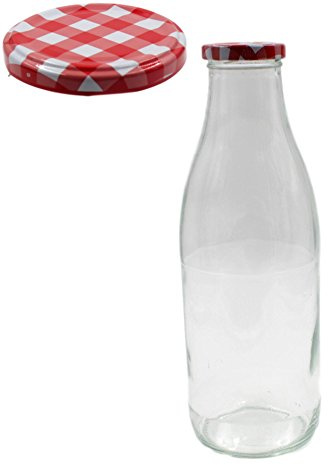West5Products Clear Retro Glass Milk Bottle With Gingham Lid - 1 Litre