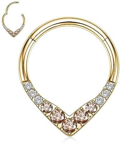 AROWRO 16G Teardrop Septum Schmuck 316L Chirurgenstahl Septum Ringe Daith Ohrringe Nasenringe Septum Clicker Daith Rook Helix Lobe Knorpel Piercing Schmuck CZ/Opal/Stern/Pyramide Desi