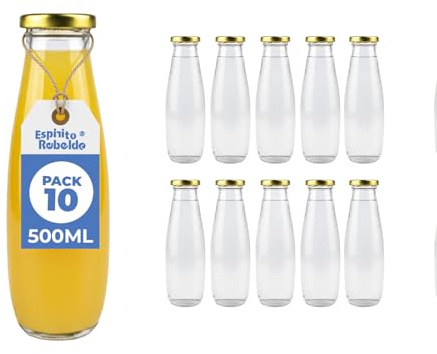 Espirito Rebelde Lot de 10 Bouteilles en Verre Vides 500 ml avec Bouchon – Bouteilles pour Jus, Lait, Smoothie, Sauces et Limonade | Idéales Pique-nique, Mariage, Fête