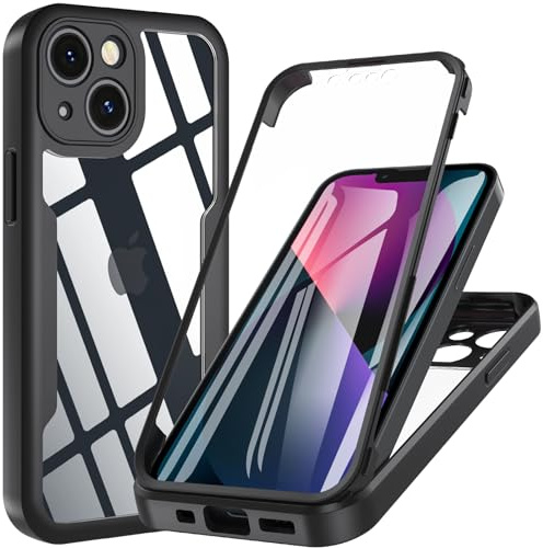 BESINPO - Funda para iPhone 13 mini, cuerpo completo de 360° con protector de pantalla integrado, sensible al tacto, a prueba de golpes, protección de TPU de grado militar, parte trasera transparente