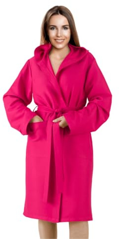 Puraluna Peignoir en microfibre douce, avec capuche, petite poche extérieure, unisexe, fuchsia, S (court)
