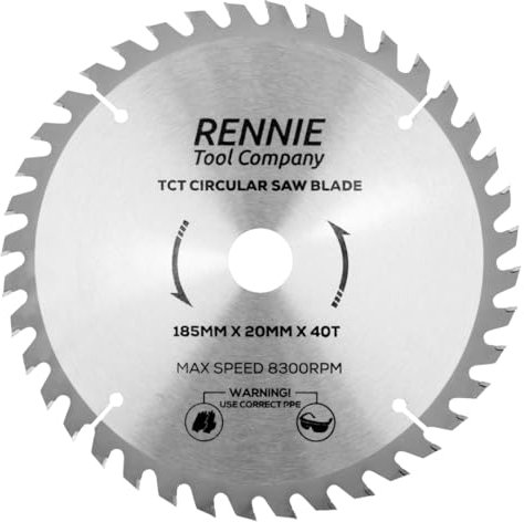 185mm x 20mm Bore x 40T TCT Saw Blade. 185mm Circular Saw Blade For Rough Cuts x 20mm Bore + 16mm Bore Reduction Rings Fits Evolution Bosch Makita Ryobi Dewalt Circular Saws Etc