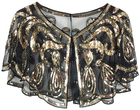 ISAKEN Damen 1920er Jahre Gatsby Schal Bolero Pailletten Cape Retro Achselzucken Wrap Bedeckung für Abendkleid 20er Jahre Stil Gatsby Kostüm Accessoires