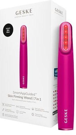 GESKE Skin Firming Wand | 7 in 1 | Dispositivo antiedad | Lifting facial MicroCurrent | Cuidado de la piel | Elimina arrugas Reafirmante facial avanzado | Tecnología LED roja | Cabezal giratorio