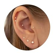 Tiny CZ Stud Earrings, Gold 18G Flat Back Earrings, Threadless Cartilage Tragus Piercing Conch Stud Nose Helix Stud