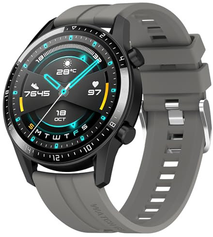 22mm Band Compatible with Huawei Watch GT 4 46mm/GT3/GT3 Pro 46mm/Watch 4/4 Pro/3/3 Pro/GT 46mm/GT2/GT2 Pro/GT2e, Silicone Bracelet Sport Strap (Gray)