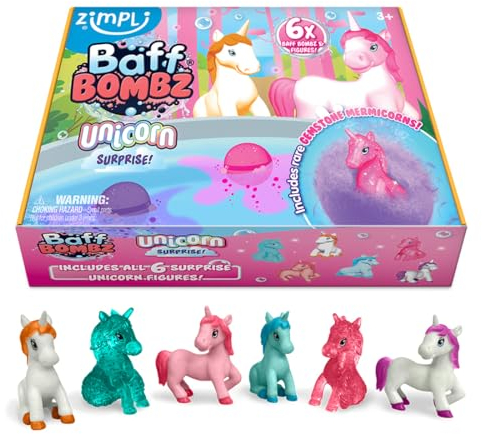 ZIMPLI - 6 grandi bombe da bagno Unicorno a sorpresa, 6 giocattoli Unicorno a sorpresa all'interno! Regali di compleanno per bambini, giocattoli da vasca per ragazzi e ragazze