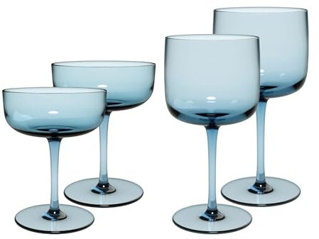Villeroy & Boch like. by Like Ice Wein- & Sektgläser-Set 4-teilig, Weingläser (350 ml) und Sektschalen (190 ml), Kristallglas, Blau