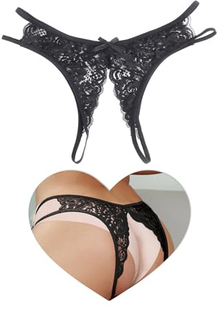 comeondear Unterwäsche Frauen Tanga Erotische Höschen Damen im Schritt Offen Sexy String Tanga Spitze Unterhosen Große Größen Dessous mit Öffnung Ouvert Slips Reizwäsche Curvy Pantys(Schwarz,M)