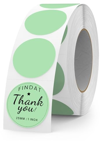 FINDAT Grün Thermo-Etiketten Rund 25 mm Drucker Aufkleber 500 Stück Green | Für DIY, Name, Büro, Schule, Logo & QR-Code. Selbstklebend, Vinyl, wasserdicht, beschreibbar, Rolle