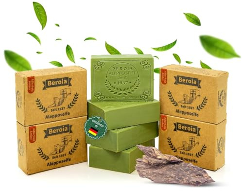Beroia® Originale Aleppo Seife 4x 125g traditionell & handgemachte Duschseife für Haut & Haar | Olivenölseife Handseife Stückseife Naturseife Naturkosmetik | vegan | Adlerholz und Amber