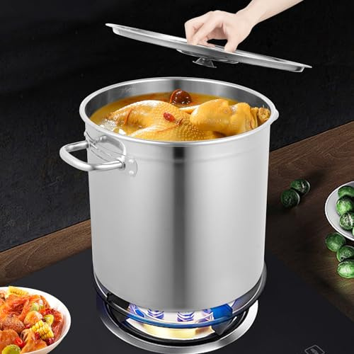 HuKaiL 35L Edelstahl Eimer, Edelstahleimer Kückeneimer Futtereimer mit Deckel und Griff, Metal bucket Getreidebehälter Milcheimer mit Anti-Rutsch-Rillen zum Kochen, Lagern, Umfüllen, 47 * 36cm
