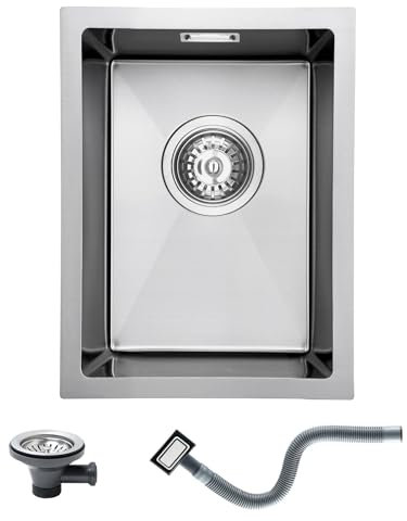 KEOKBON Fregadero pequeño de acero inoxidable, 30 x 40 cm, nano plata, lavabo de cocina a partir de armario bajo de 40 cm, 1 lavabo empotrable sin orificio para grifo, fregadero de acero inoxidable
