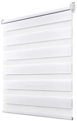 Deswell Doppelrollo Klemmfix ohne Bohren Weiß B110 x H120 cm (Stoffbreite 106cm) Rollos für Fenster ohne Bohren für Fenster mit Lichtdurchlässig & Verdunkelnd/Höhe Stufenlos Verstellbar