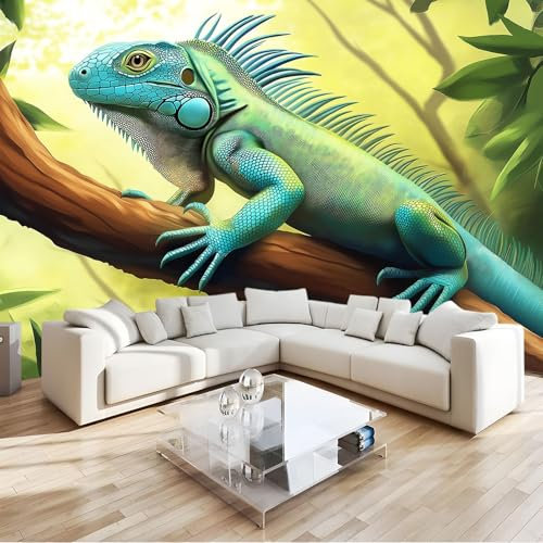 Verde Fotomural iguanas animales Fotomural Pared, 250x175 cm Papel Pintado 3D, Fotomurales Decoración de Comedores Moderna Lana Sala Cuarto Salón