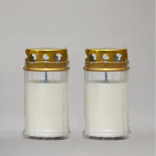 White Memorial Candles - Pack of 2 | Sanctuary, Church & Graveside Candles | Weatherproof Outdoor Candle with Lid – Rainproof & Wind-Resistant Design for Graves and Vigils
