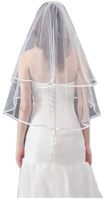AHUFGN Schleier Braut Zweilagiger kurzer Brautschleier mit Kamm und Brautaccessoires(Ivory)