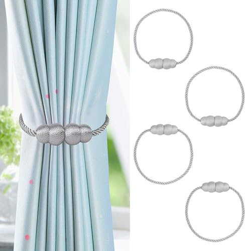NAHUAA Ferma Tende Magnetico Grigio Calamite per Tende Fermatenda Calamita per Tendine da 50 cm per Soggiorno, Camera da Letto, Sala da Pranzo, Bagno, Cucina, 4 Pezzi