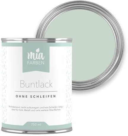 miafarben Buntlack ohne schleifen 750ml, Möbelfarbe, Möbellack für Holz, Metall, Kunststoff (Frostiges Eisgrün)