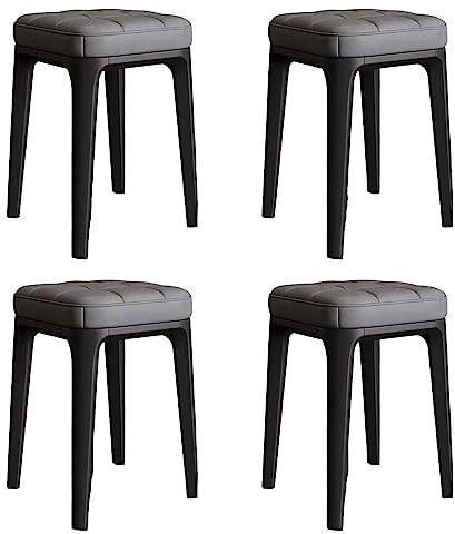Set mit 4 stapelbaren Hockern mit PU-Ledersitzen, quadratisches Design, vierbeinig, tragbare Sitzstühle für Frühstück, Essen und Zuhause, Grau