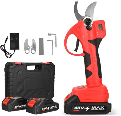 Tijeras de Podar Eléctricas, Tijeras de Podar con 2x2000mAh Baterías, Diámetro de Corte 33 mm, LCD Display, Motor sin Escobillas, Tijera para Jardinería Podadora Adecuada para Jardines, Ramas,Huertos