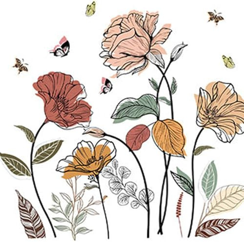 Wandtattoo Garten Blumen, Qiwenr Wandtattoo Blumen Boho, Aquarell Blume Wandsticker Bunte, Wandaufkleber Garten Blume, Geeignet für Glatte und Nicht Dekomprimierte Wände/Glas/Keramikfliesen