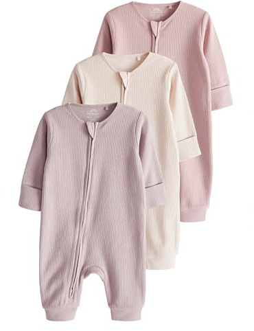 NEXT Nyfödda flickor 3-pack babypyjamaser med tvåvägsdragkedja Rosa 74-80
